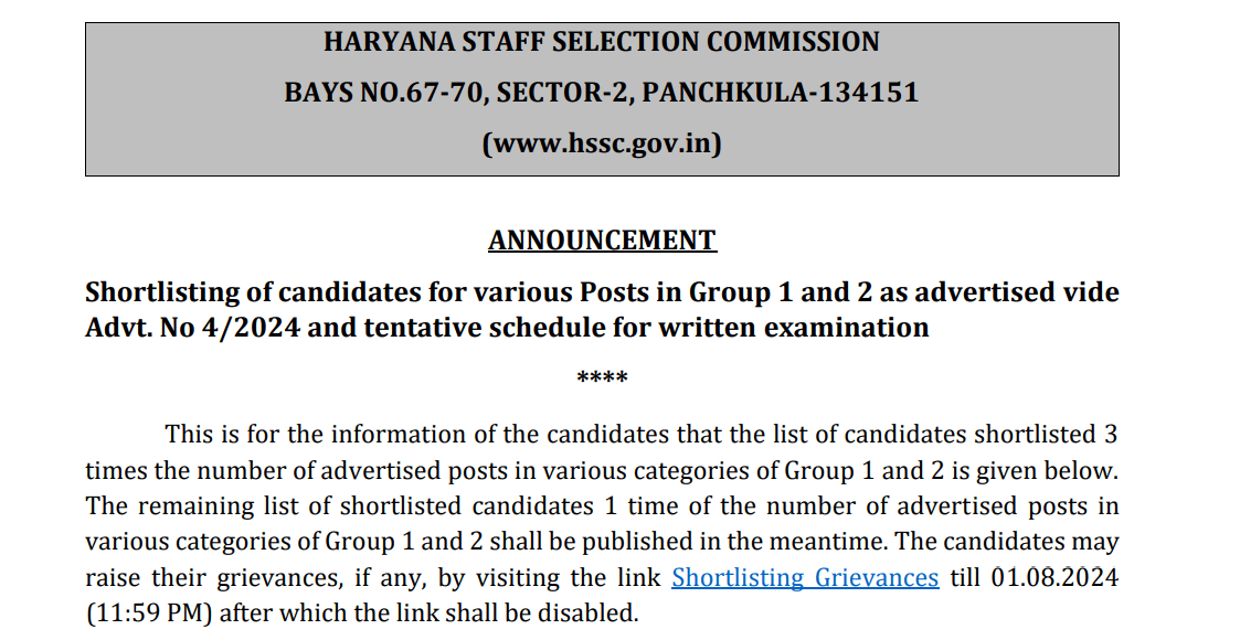 HSSC Group 1 & 2 Cut off Marks, Exam Date & Shortlisted Candidate List