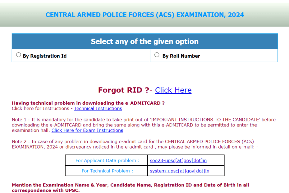 UPSC CAPF AC 2024 Admit Card