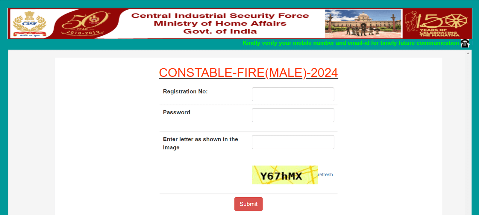 CISF Constable Fire (Male) Recruitment 2024