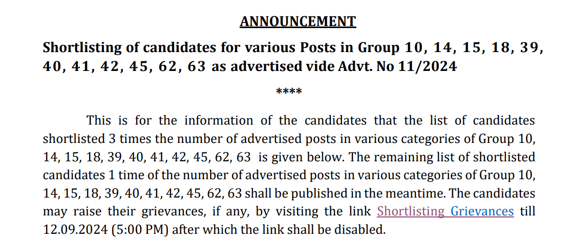 Shortlisted Candidates List and Exam Schedule For Group 10, 14, 15, 18, 39, 40, 41, 42, 45, 62 & 63.