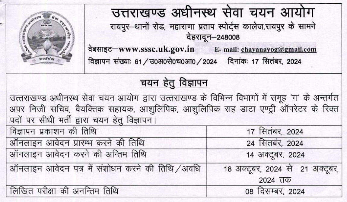 UKSSSC Steno Recruitment 2024